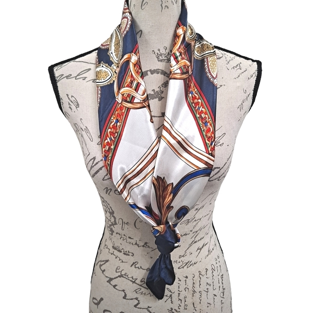 💖 2/$30 Satin oversized chain print blue boho paisley hair nautical Scarf NWT - Picture 4 of 13